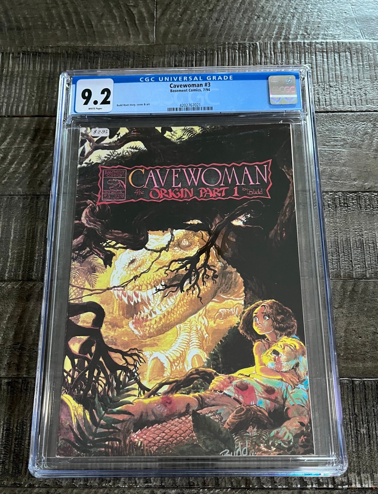 Basement Comics Cavewoman #3 CGC 9.2 WP Key Issue Origin Part 1 Budd Root Art