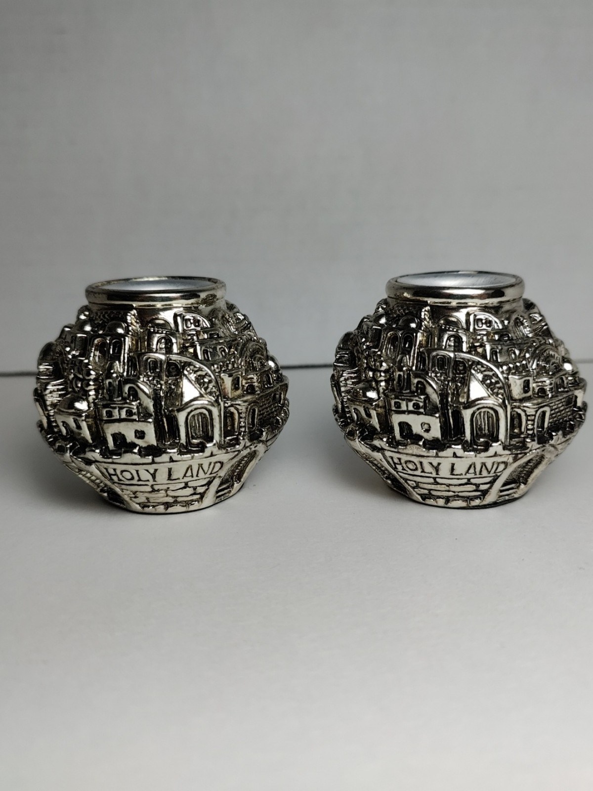 2 Vintage H. KARSHI 925 SILVER Candlestick Holder HOLY LAND - VGC