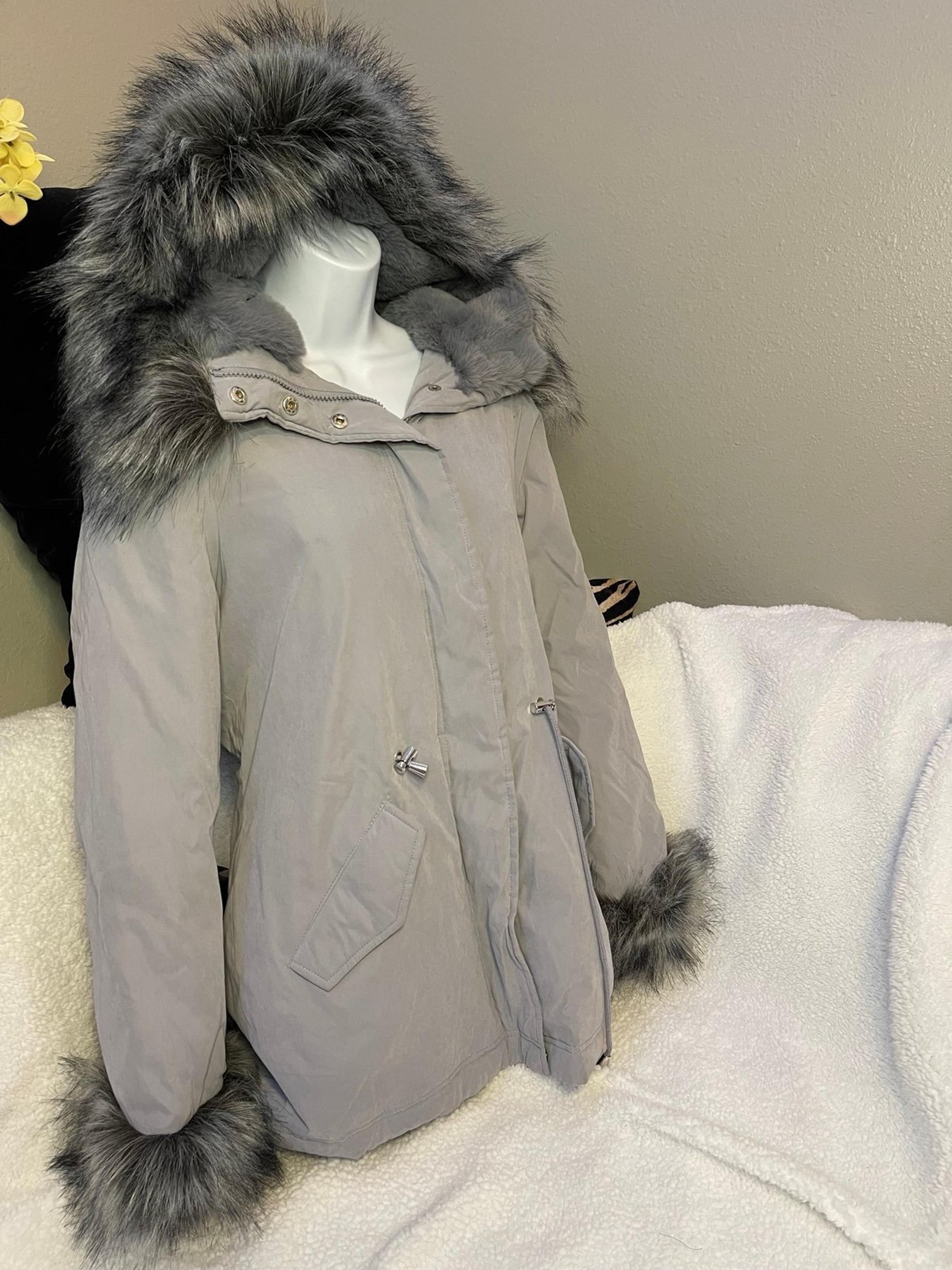 Gray Microfiber Anorak Gray Quilted Winter Coat | Size Small