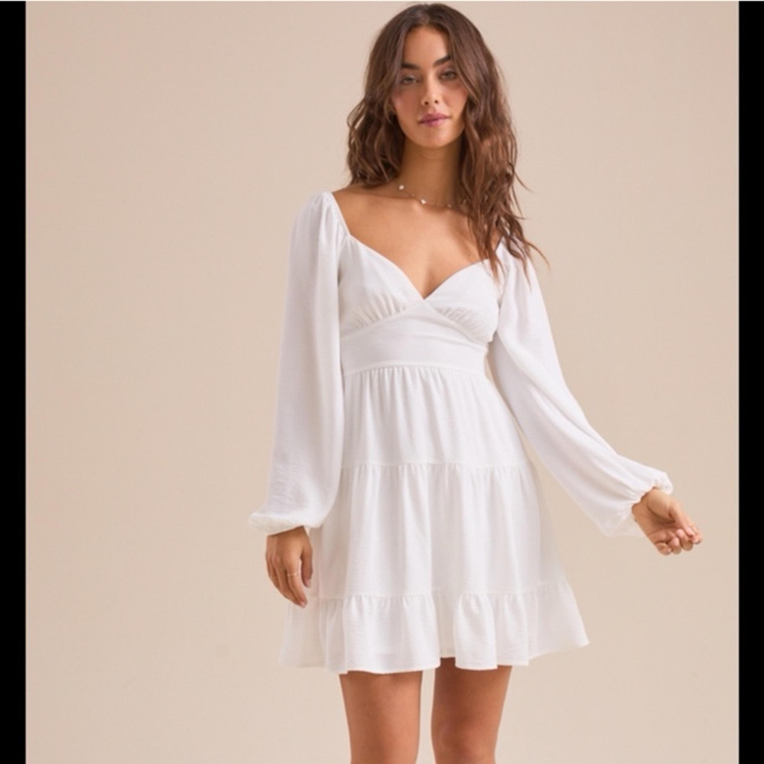New Altar’d State Long Bell Sleeve V Neck Ruffle Bottom Dress