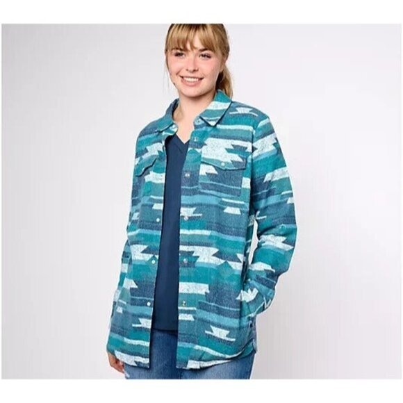 Denim & Co.Canyon Retreat Jacquard Snap Front Shacket Navy,Petite Medium A621382