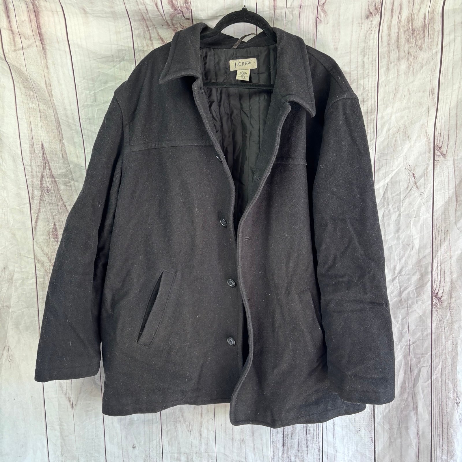 J. Crew Black Button up Heavyweight Thick Trench Sack Wool Blend coat Jacket XL