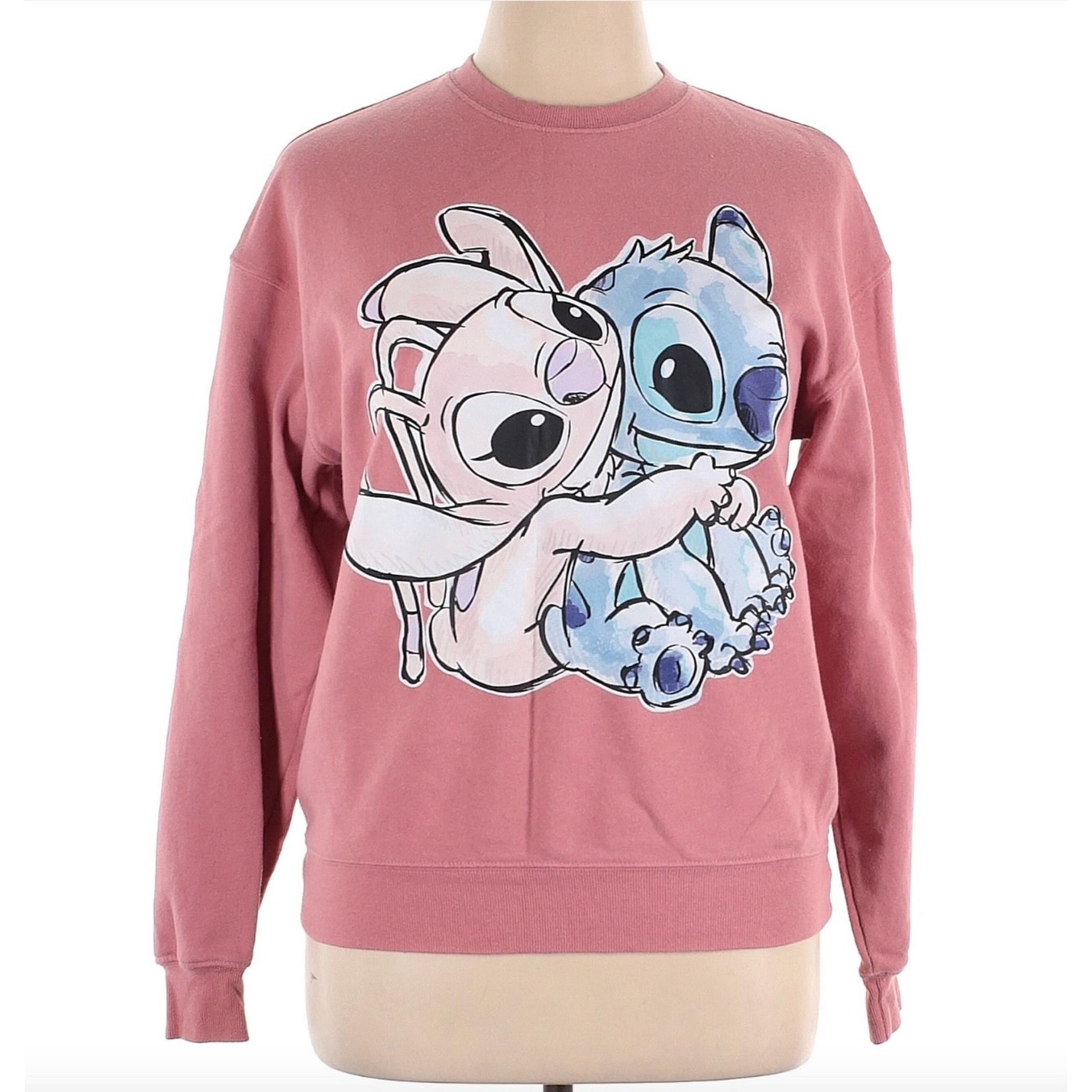 Stitch & Angel Womens Size Medium Crewneck Pink Sweatshirt Disney Soft Pullover