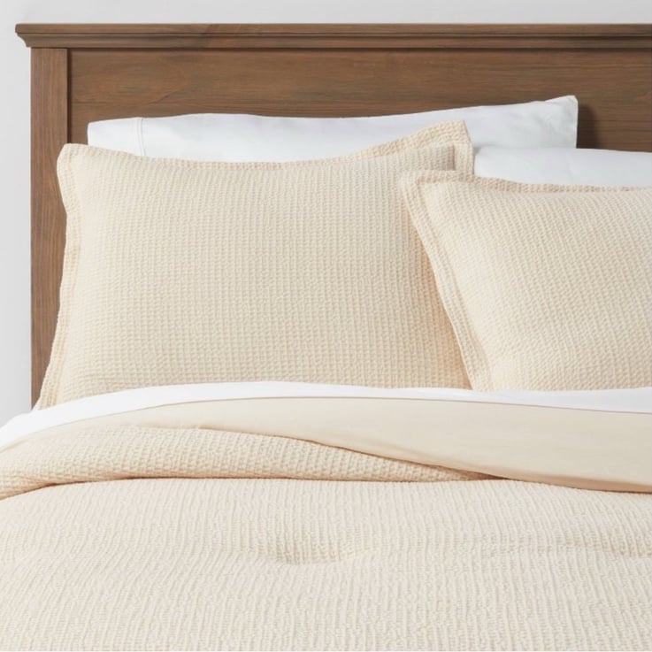 King Washed Waffle Weave Comforter and Sham Set Natural - Threshold™