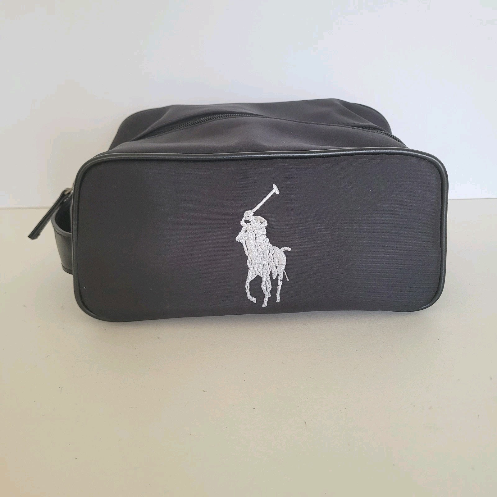 Ralph Lauren Pony Black Nylon Toiletry Cosmetic Bag Case Pouch Zip Medium