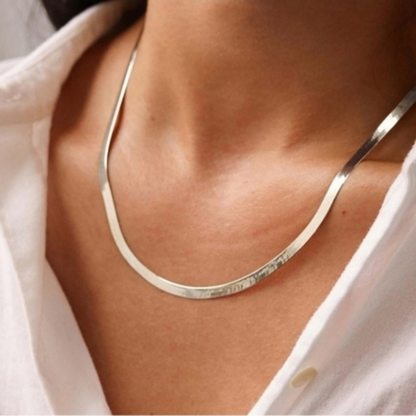 Free People Silver Herringbone Chain Necklace