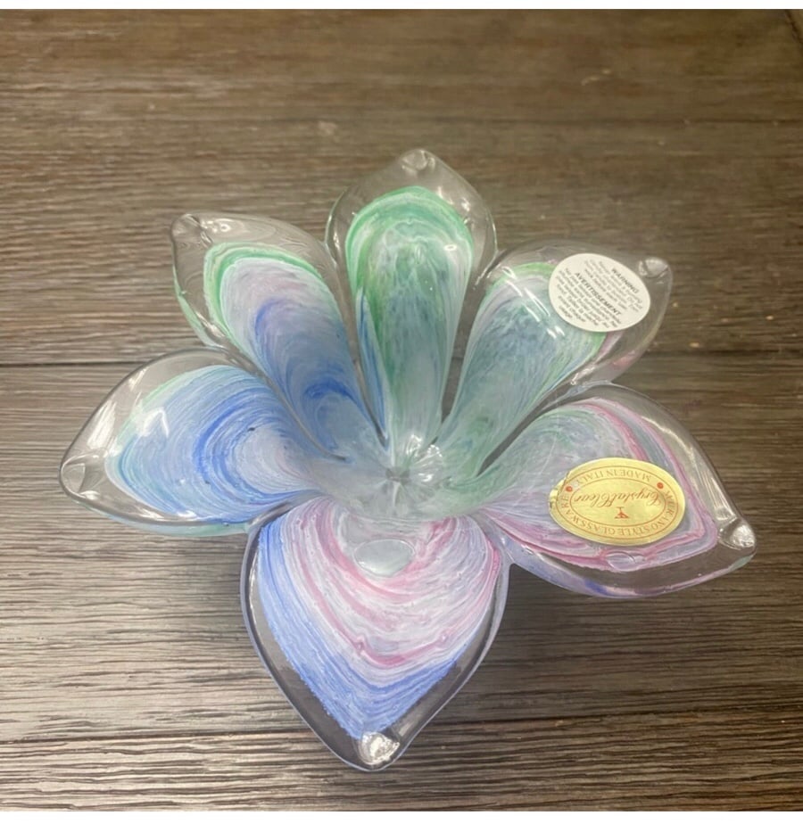 murano Style Tulip Glassware Trinkets Dish Rainbow Swirl