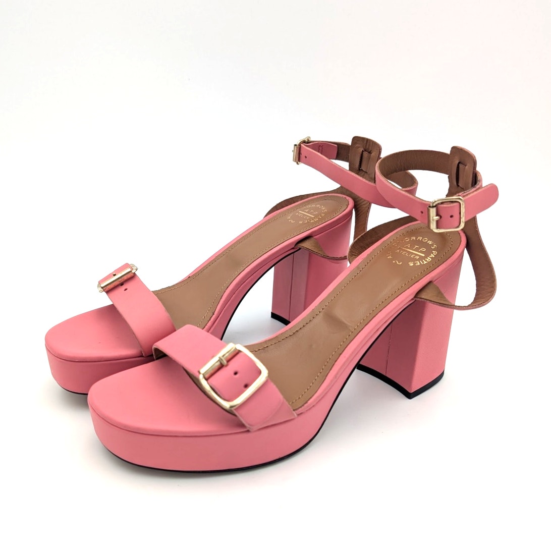 490 ATP Atelier Concesio Guava Vacchetta Womens Heel Sandals Pink Size US8 EU38