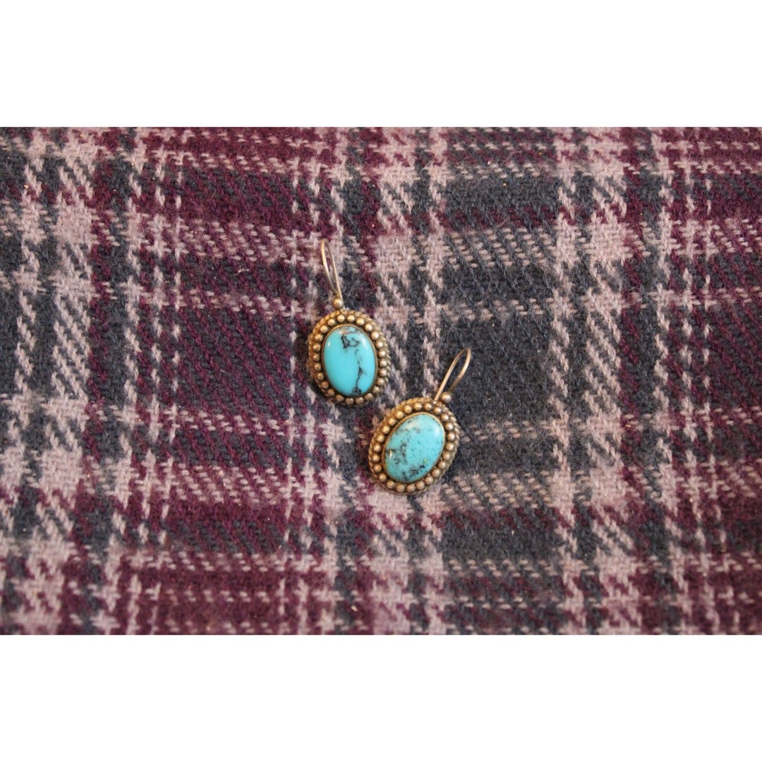*925* Sterling Silver Turquoise Artisan NAN Pierced Earrings