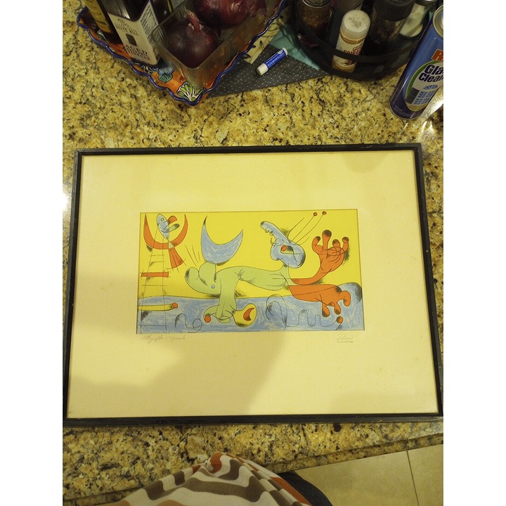 Lithograph Original Modern Abstract Signed by Miro Framed / Matted