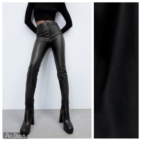 NWT. Zara Black Faux Leather High-waist Leggings. Size S.