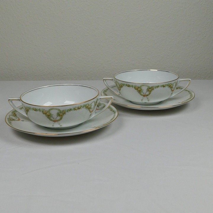 Rosenthal Donatello Briar Rose Fine China Flat Cream Soup Bowl & Saucer Set Vtg