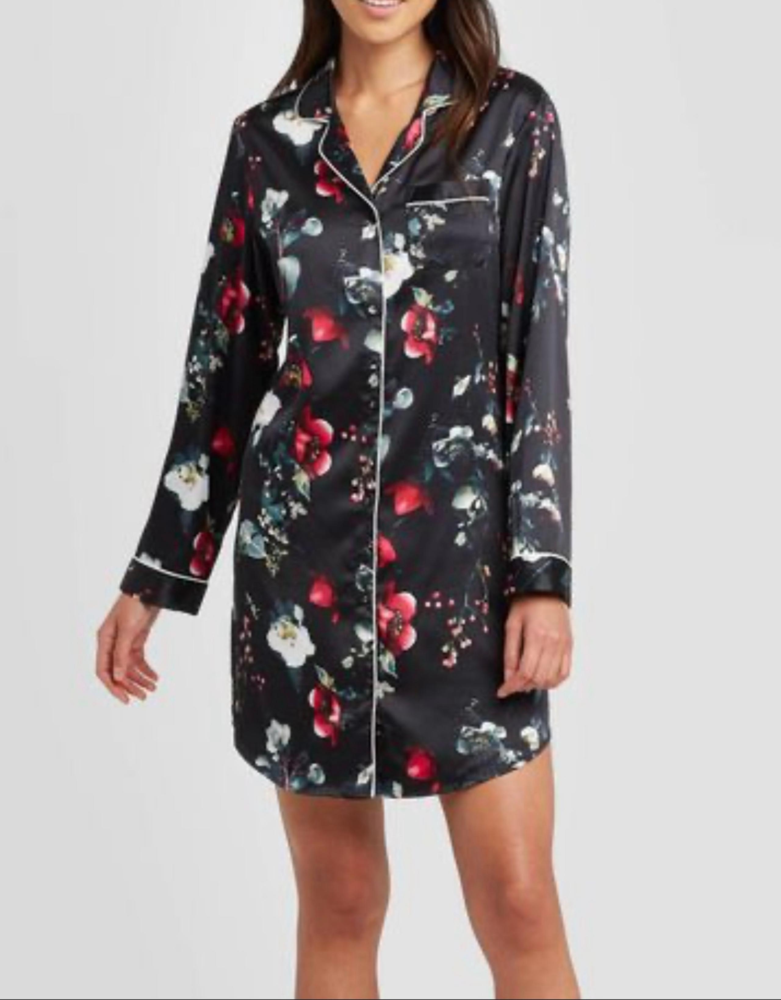 Stars Above Women’s Long Sleeve Pajama Shirt Dress Black Size M Missing Button
