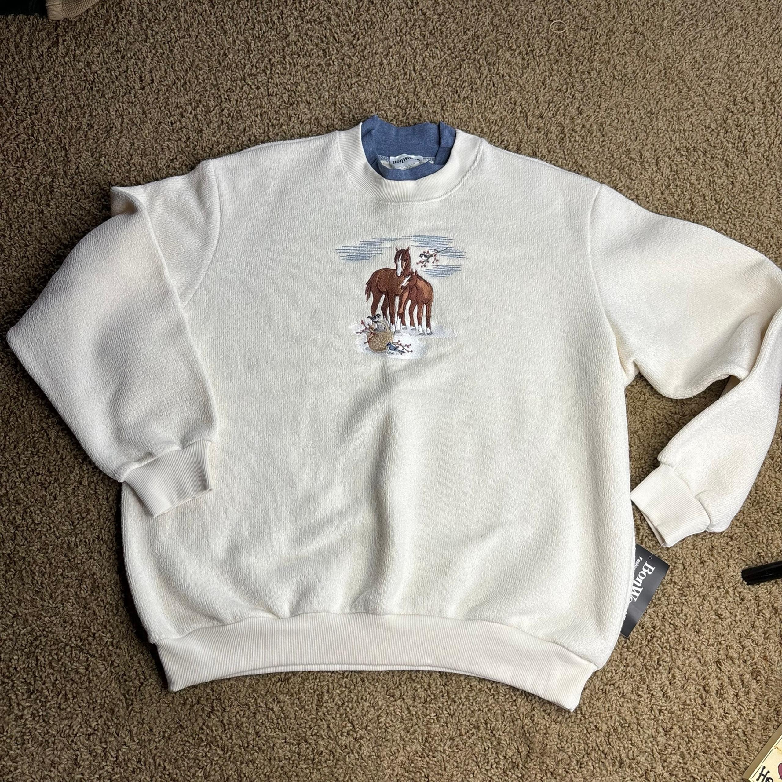 Vintage BonWorth Fleece Sweatshirt Horse Embroidery Large