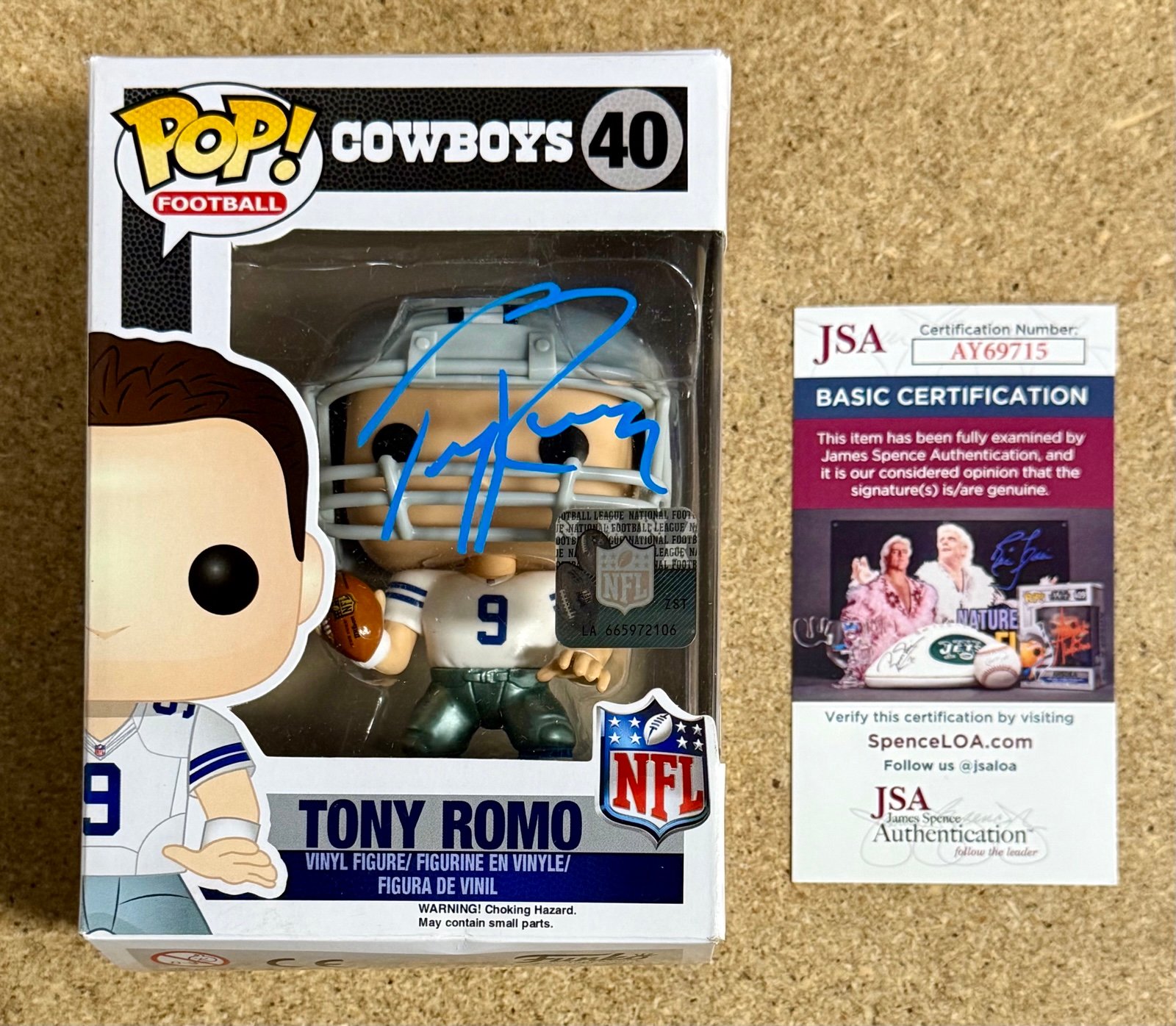 Tony Romo Signed NFL Dallas Cowboys Funko Pop! #40 Vaulted 2016 With JSA COA