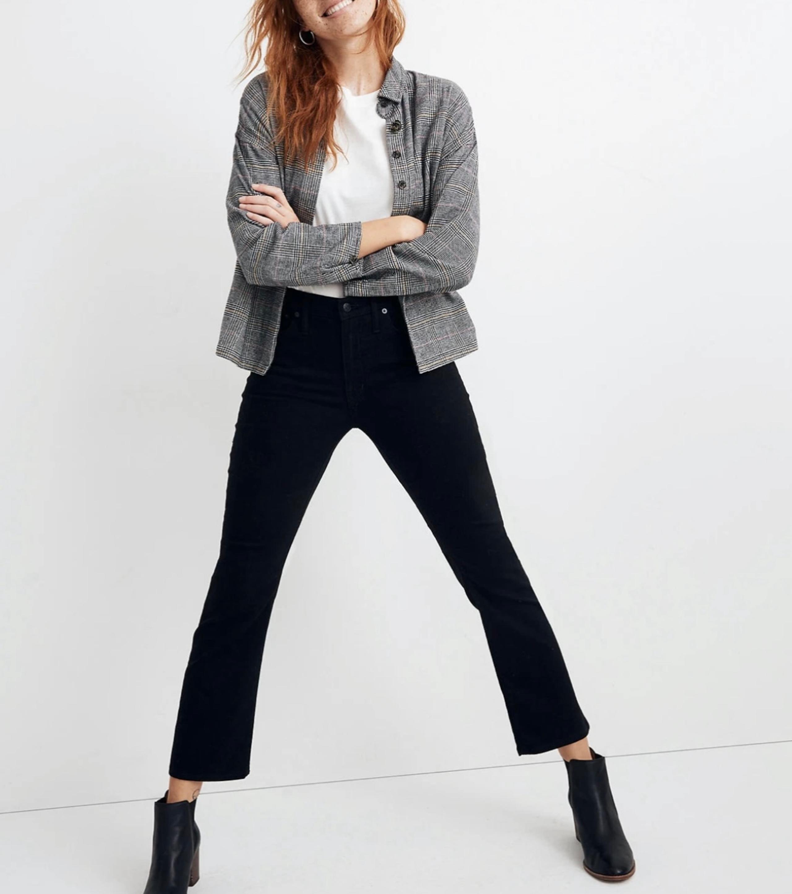 MADEWELL WOMEN'S BLACK LONG SLEEVE BUTTON DOWN PLAID FLANNEL BROMLEY SHIRT