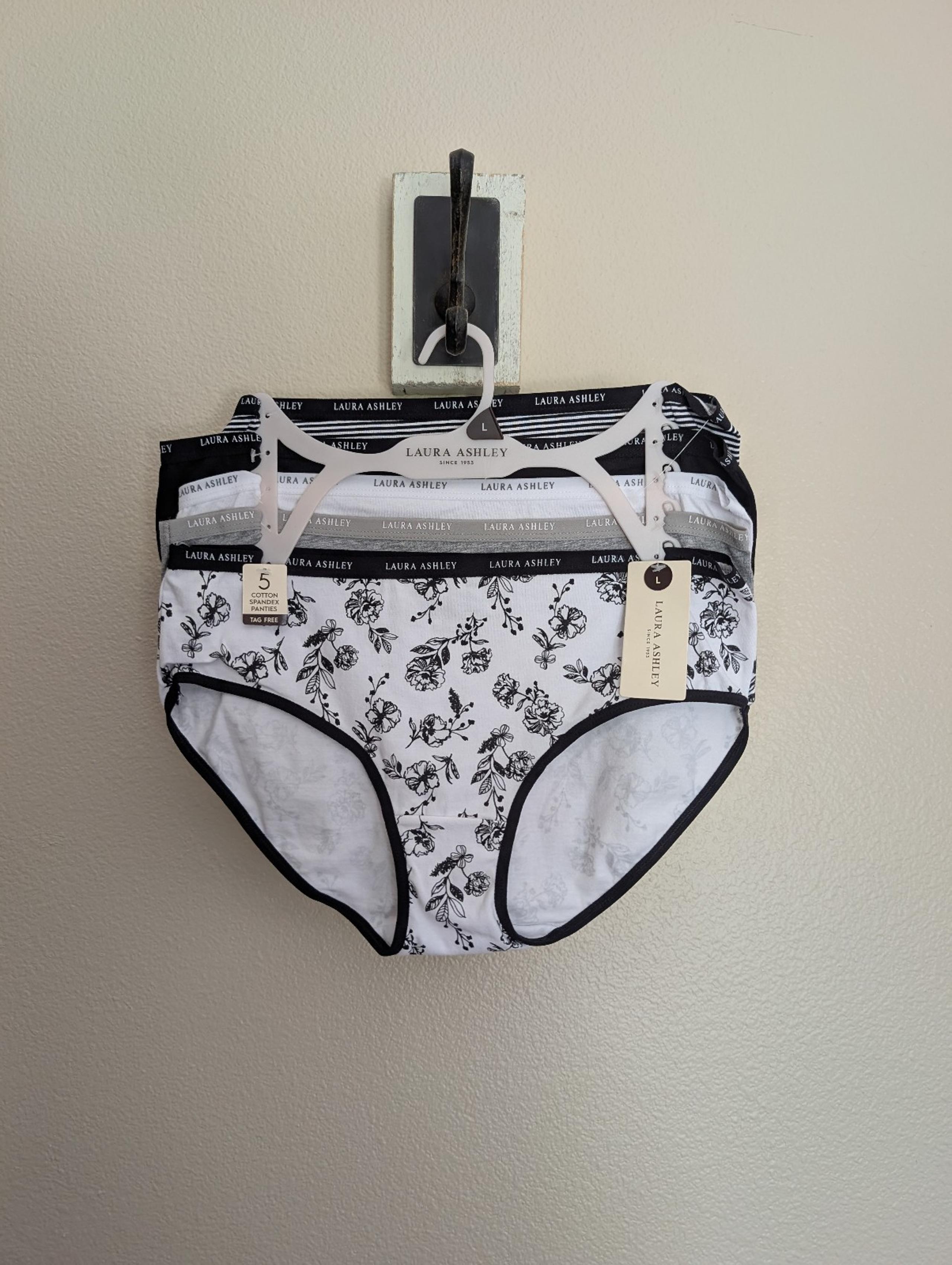 Laura Ashley Panties Black Underwear Floral Stripes Cotton Brief Size Large NEW