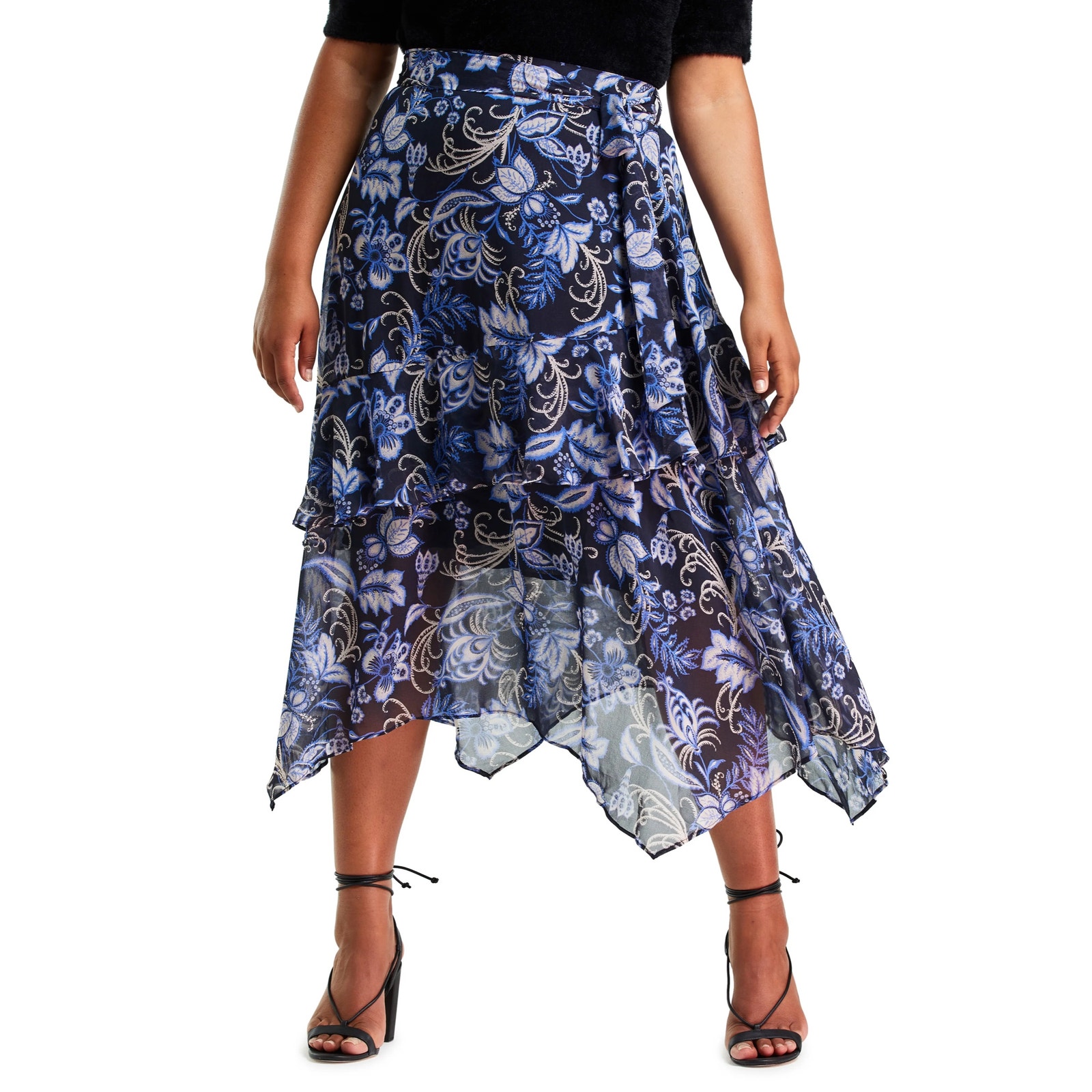 Estelle Siena Chintz Tiered Midi Skirt (Plus) Size 4X