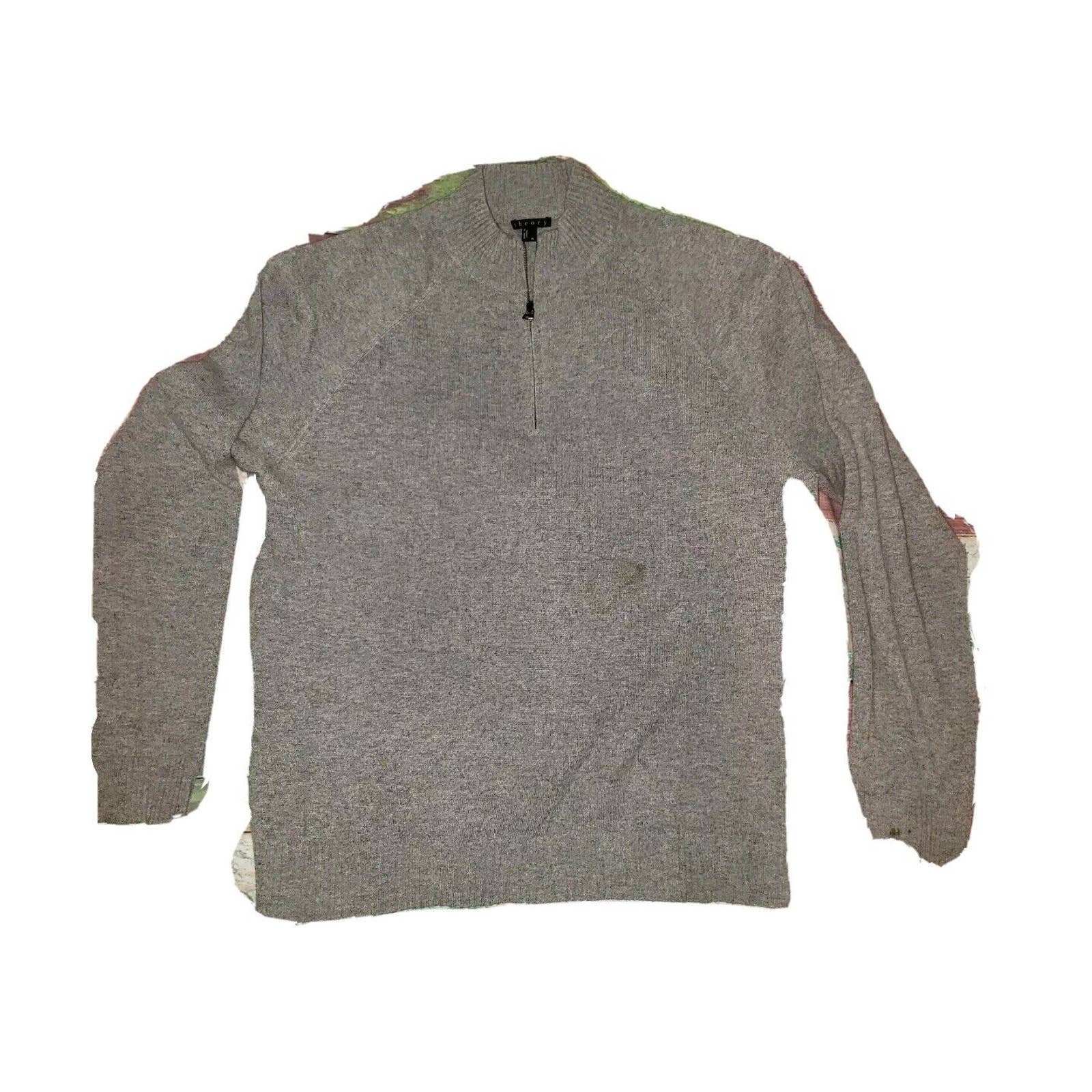 Theory Gray 100% Cashmere 1/4 Zip Pullover Mock Neck Sweater Size XL Extra Large