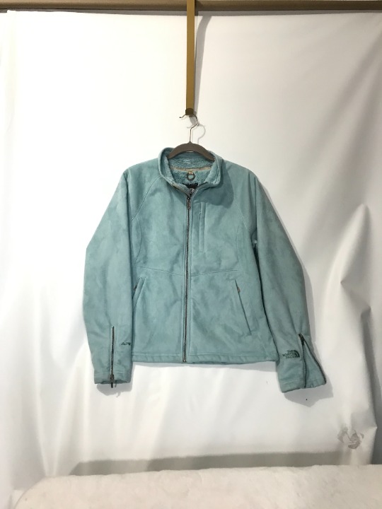 The North Face Women's Medium Light Blue Suede Shell Sherpa Lined Full Zip Clean