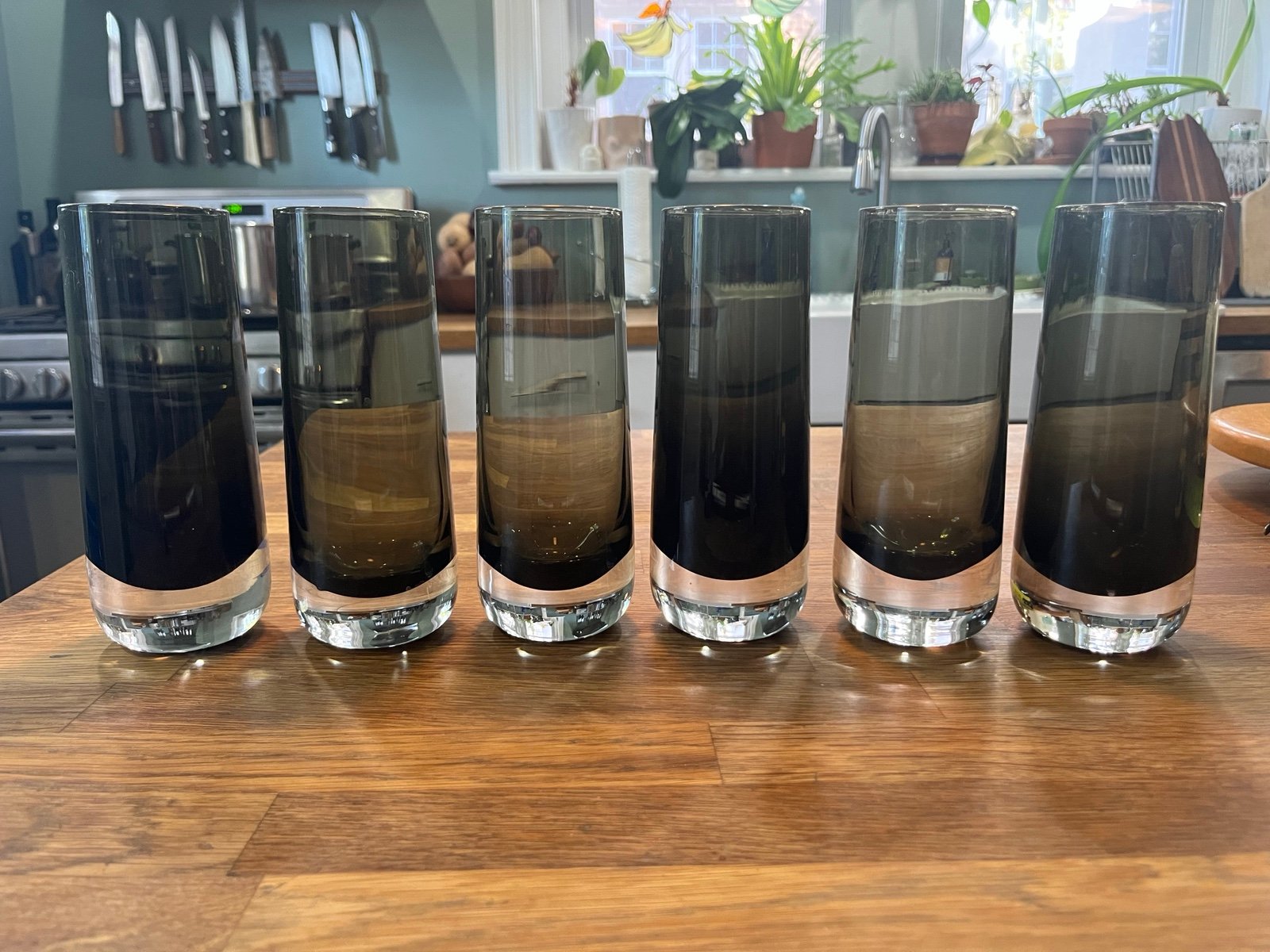 Kenneth Cole Reaction 6 Hand Blown Glass Bar Glasses Smoked