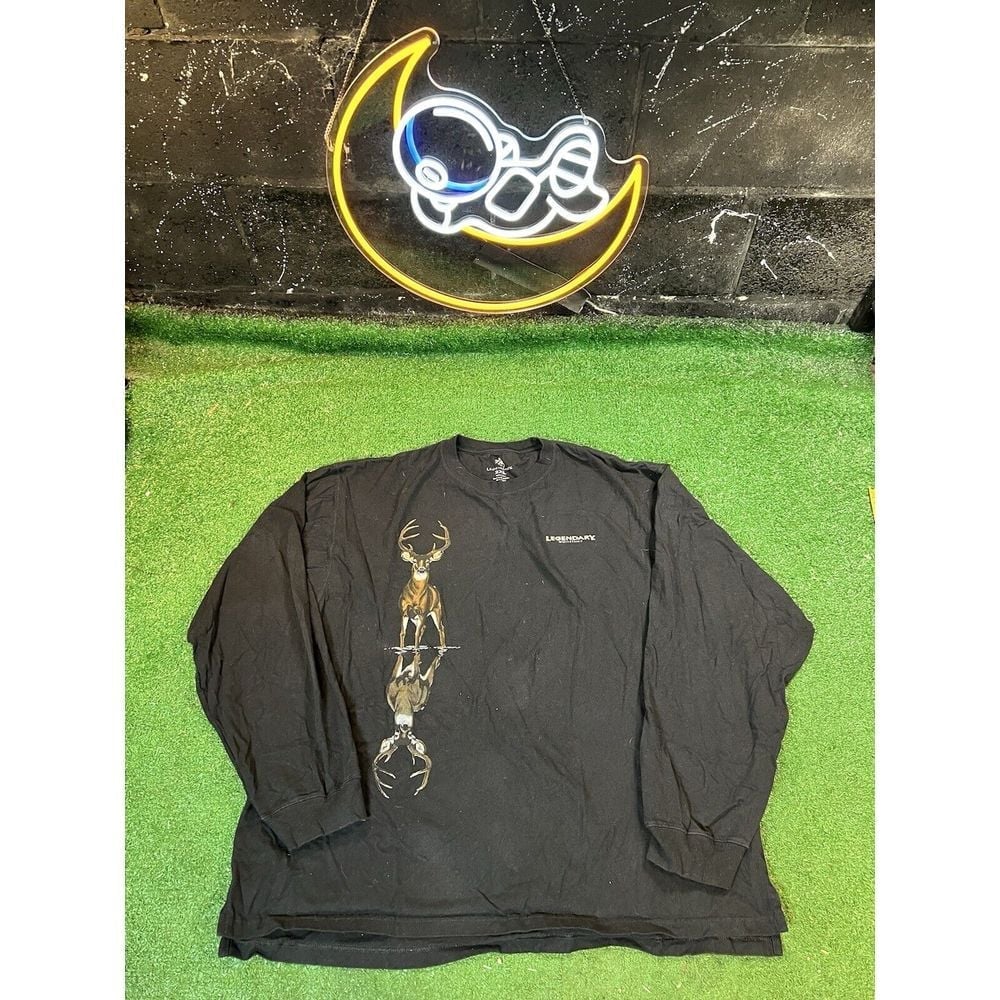Legendary Double-Sided Graphic Print Buck Black Long Sleeve Shirt Men's 2XL