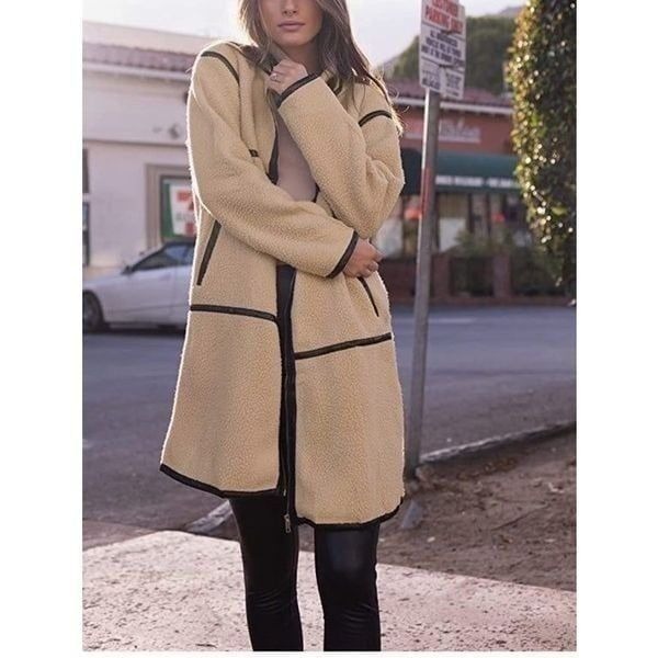 Full Zip Fleece Lapel Warm Sherpa Coat With Pockets