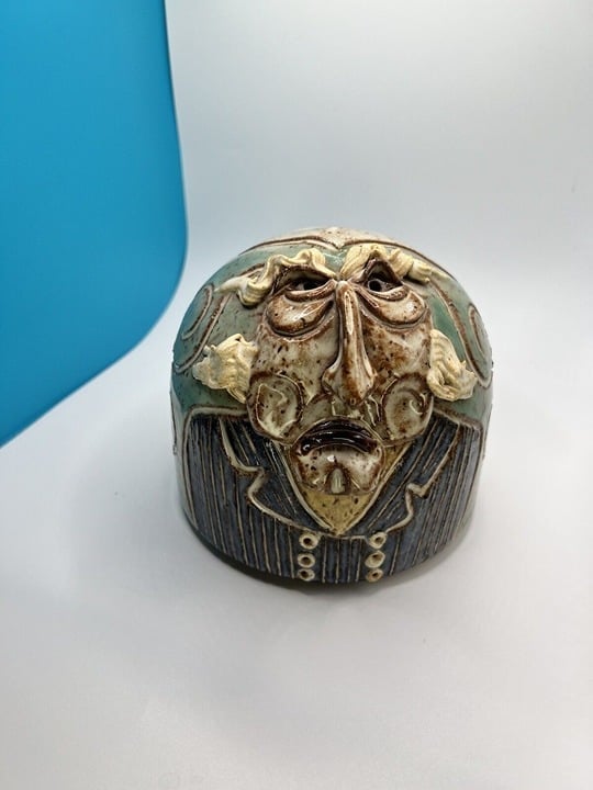 JOHN COINER WHIMSICAL STONEWARE ART POTTERY COIN BANK UGLY MAN