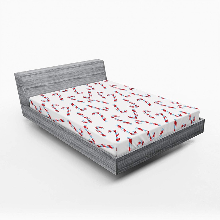Candy Cane Fitted Sheet, Aquarelle Style Sweets Traditional Christmas