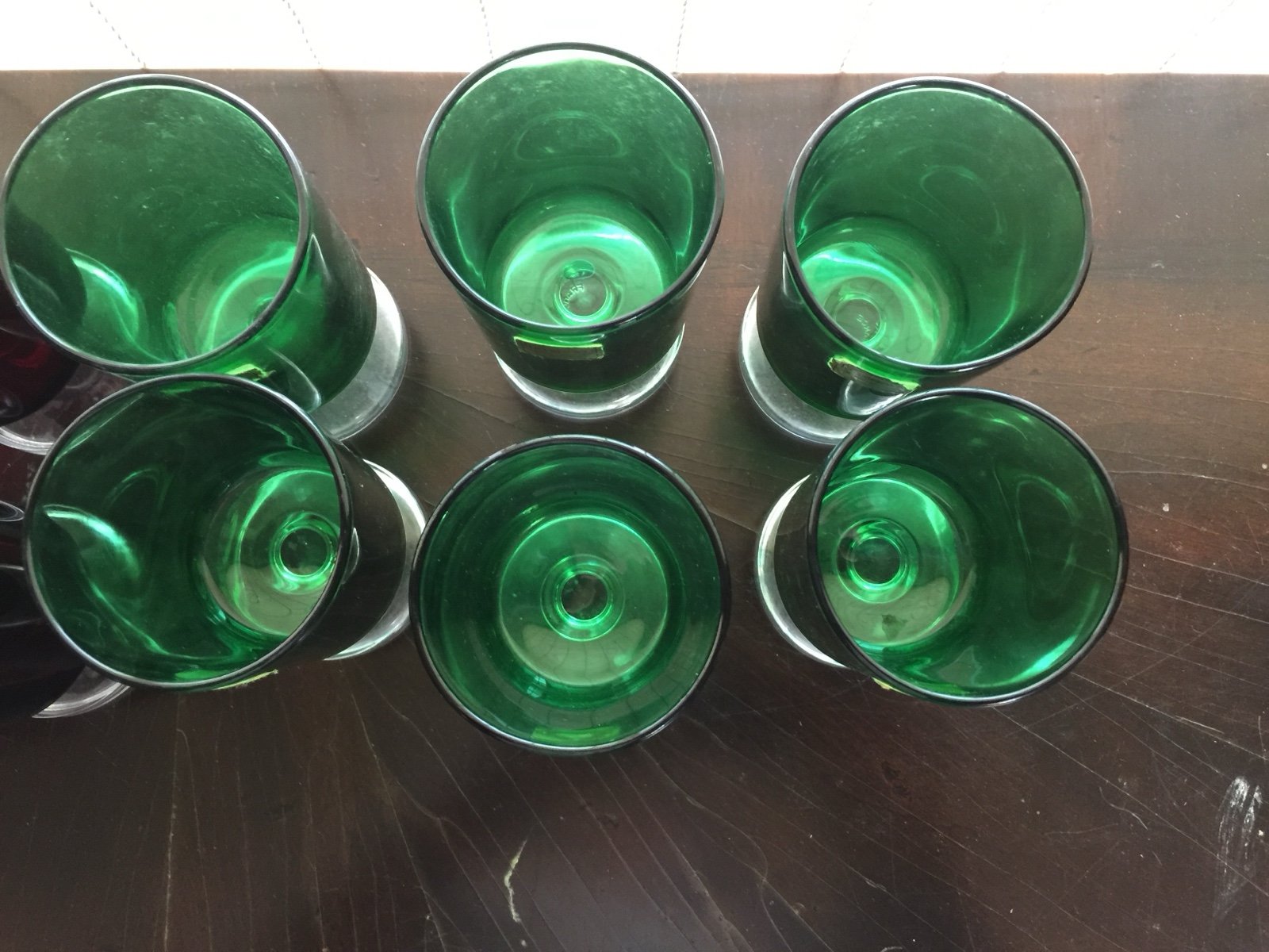 Set of 6 French Luminarc Cavalier Wine Glasses in Emerald Green. Circa 1970