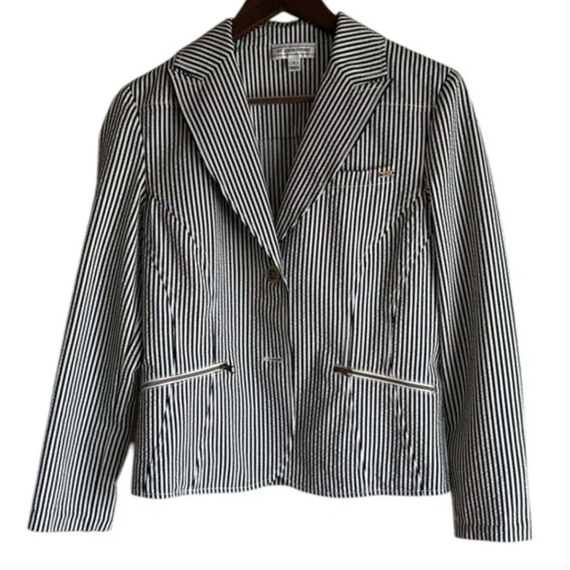 St. John Striped White Cotton Blazer Sz S