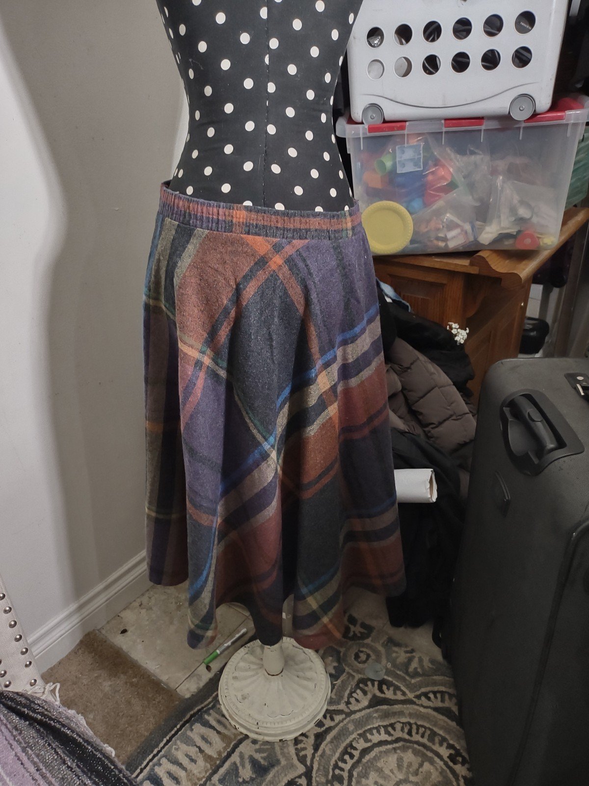 70's Vintage Canincore Western Ecobay Wool Plaid Pleated Long Skirt Size Medium