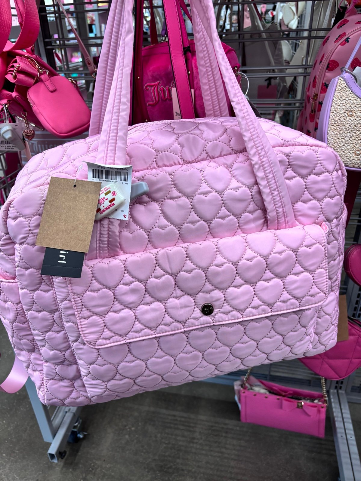 madden girl pink heart duffle bag