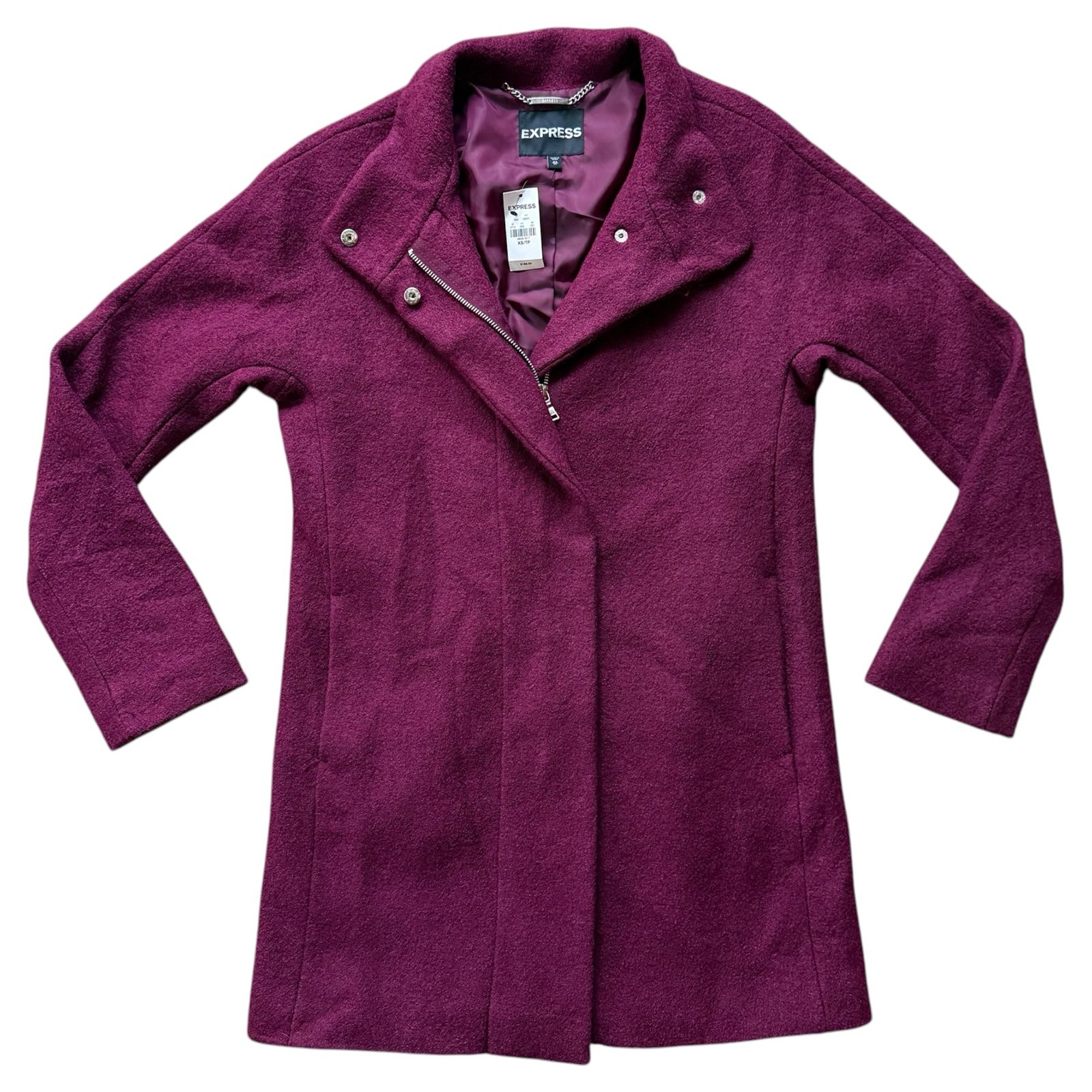 NWT Express Wool Blend Zip Snap Jacket Trench Coat Red Burgundy Women’s XS/TP