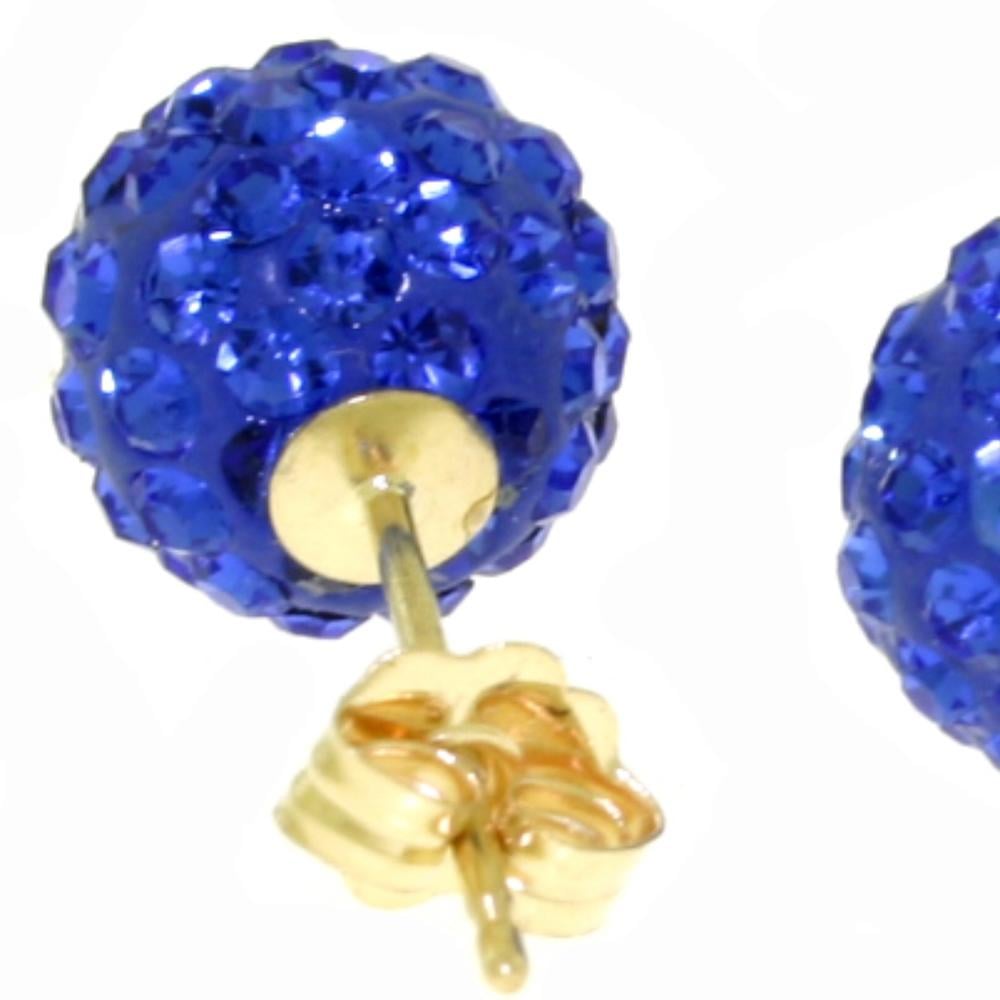 SOLID GOLD BLUE CUBIC ZIRCONIA BALL STUD EARRINGS