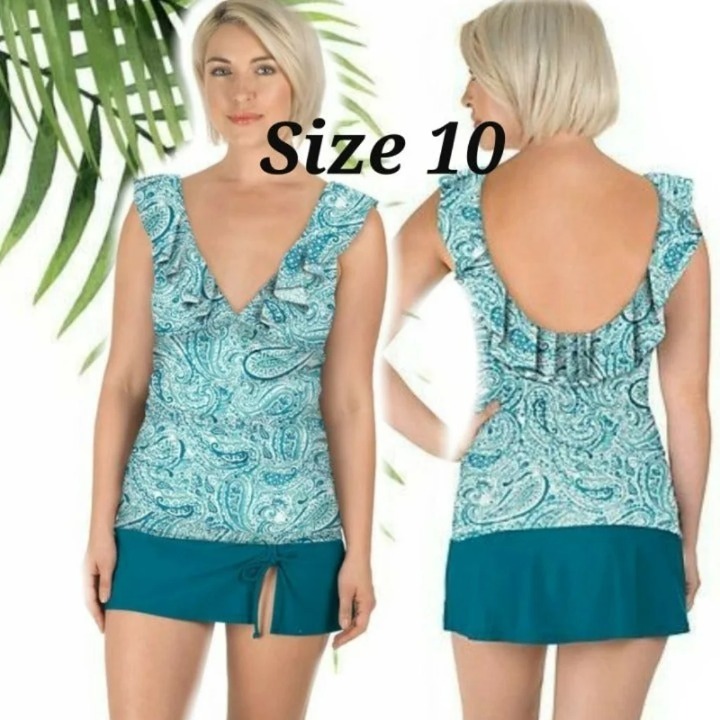 NEW SZ. 10 Teal Paisley 2-pc Swimsuit