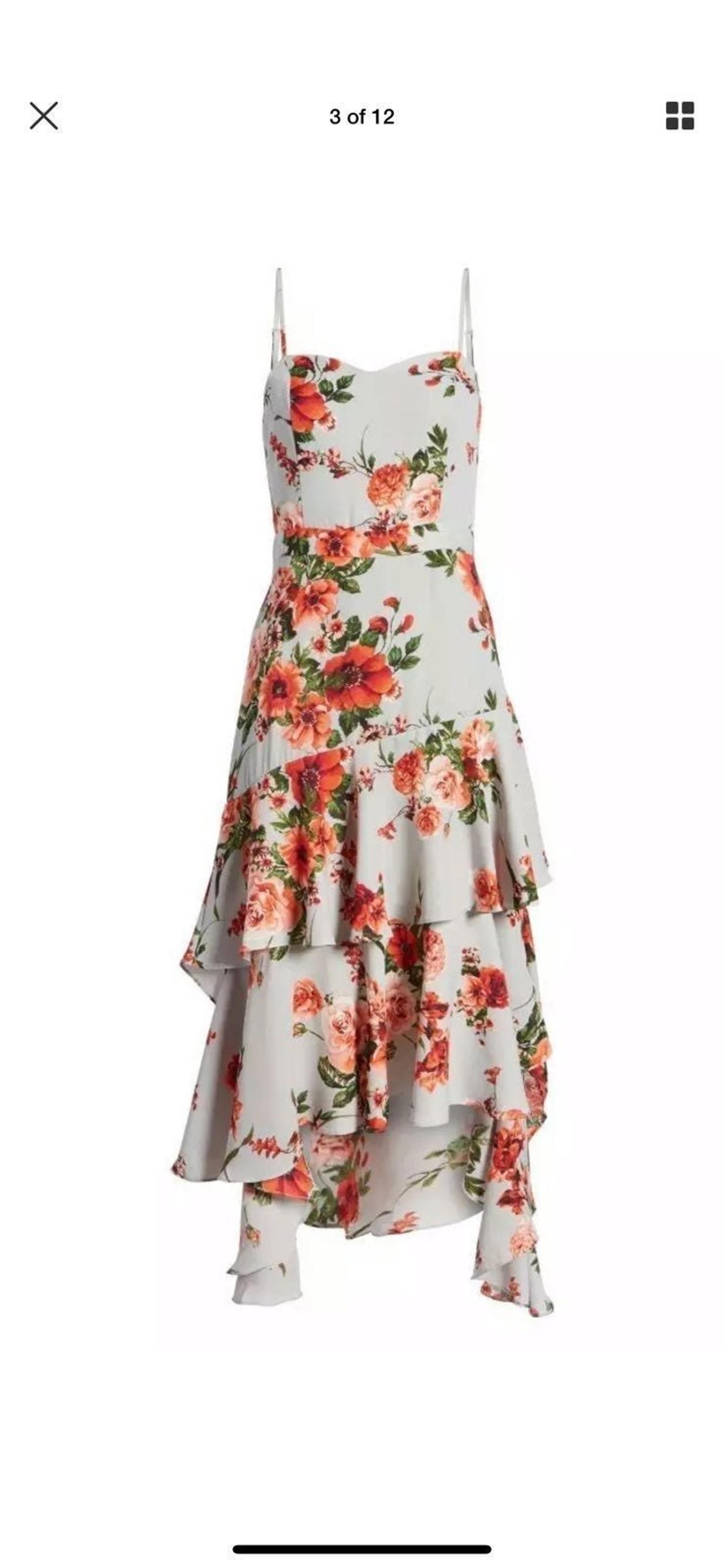 Leith Grey Blue Floral Ruffle Dress