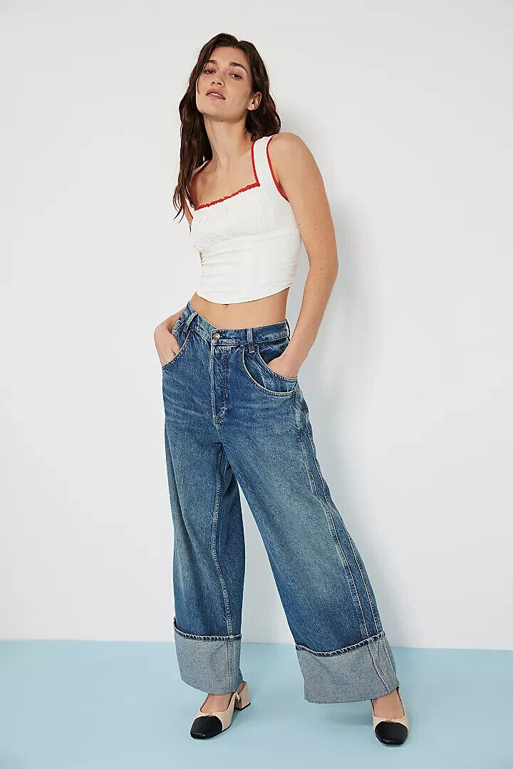 Free People Final Countdown Cuffed Low-Rise Boyfriend Sz 31 NWT 128