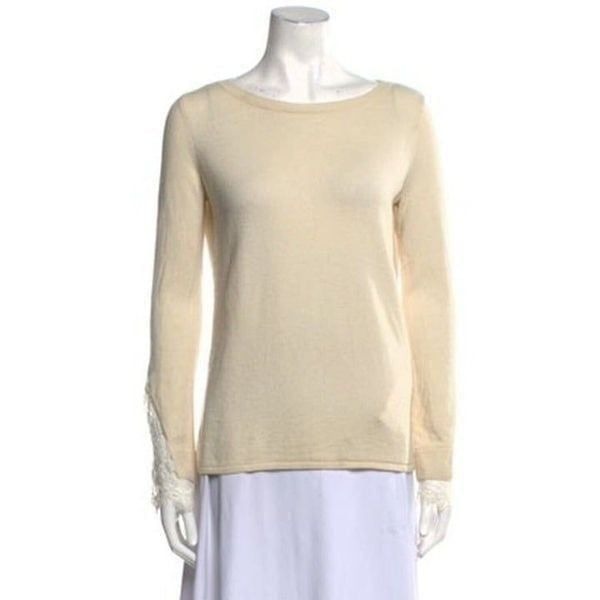 neiman marcus Authentic 100% cashmere Lace cream long sleeve sweater top medium