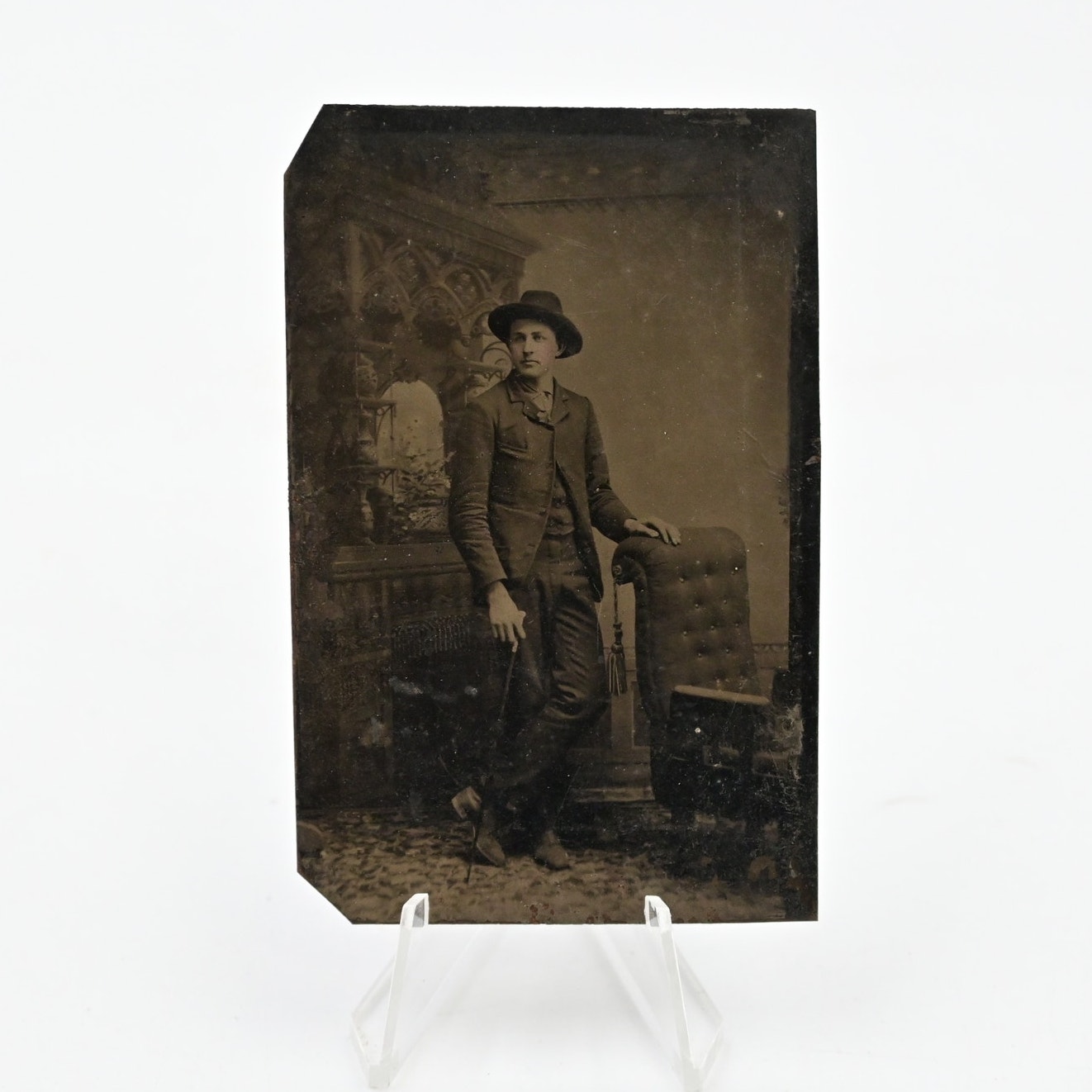 Antique Tintype Man With Cane 4 Photograph