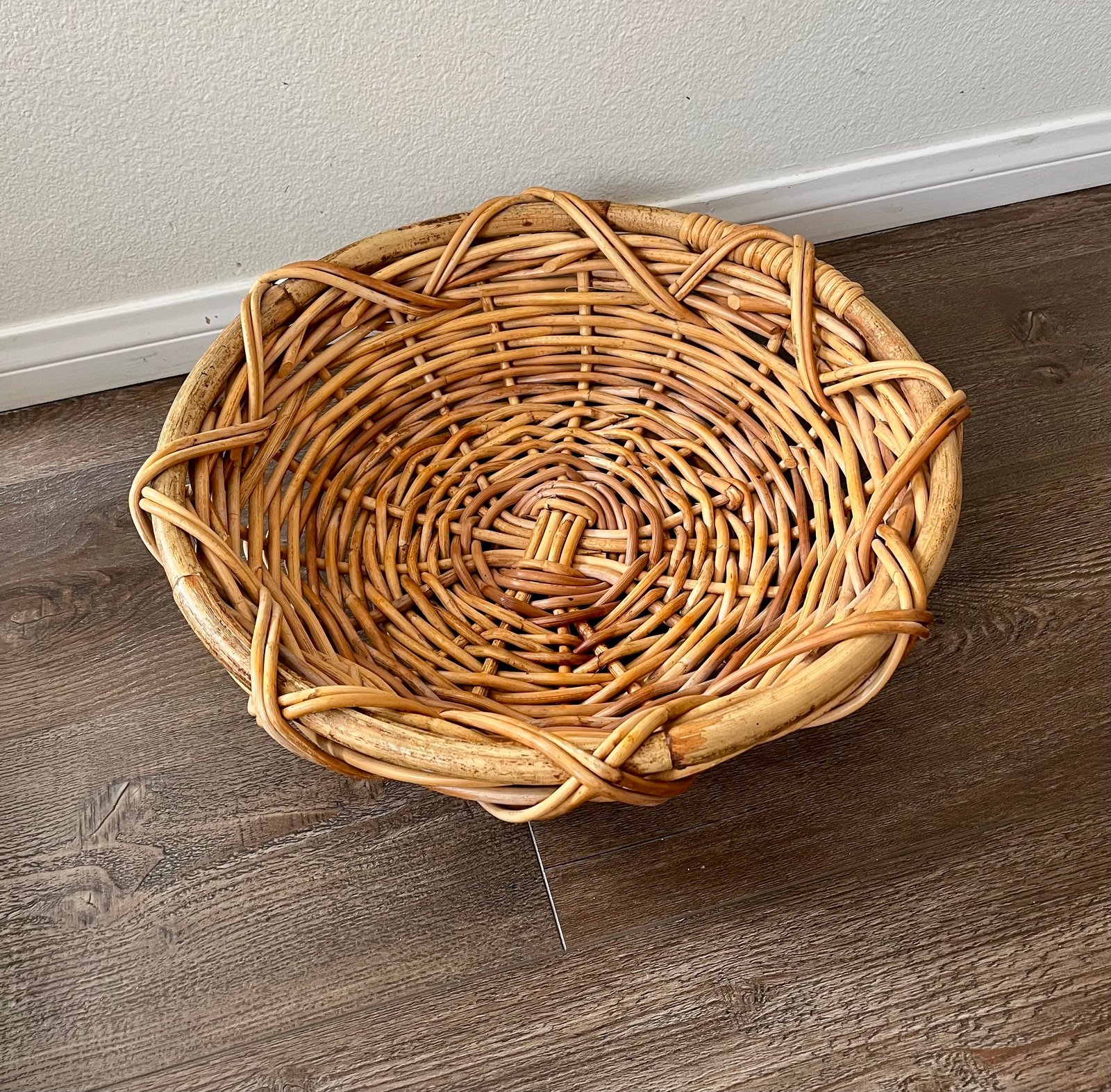 Vintage handwoven round wicker basket
