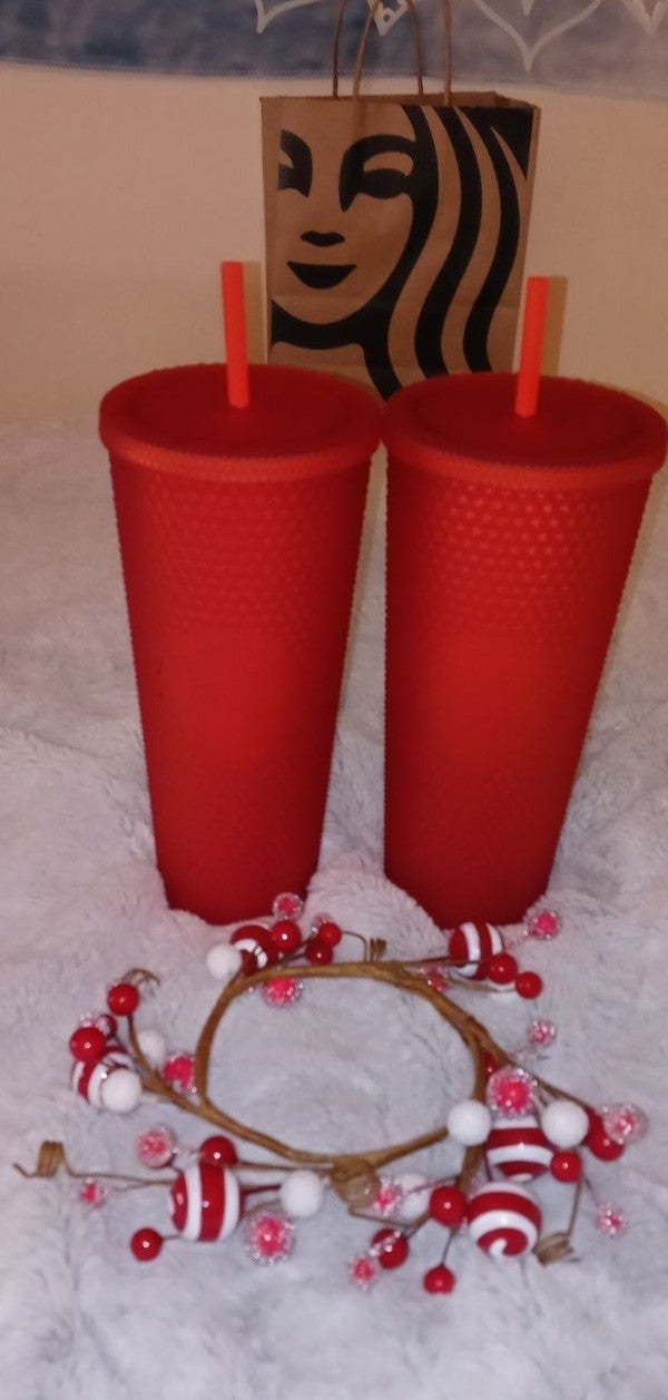 Red matte studded starbucks tumbler