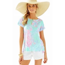 Lilly Pulitzer Mikela Minty Fresh Fansea Print Linen Short Sleeve Top Size XS