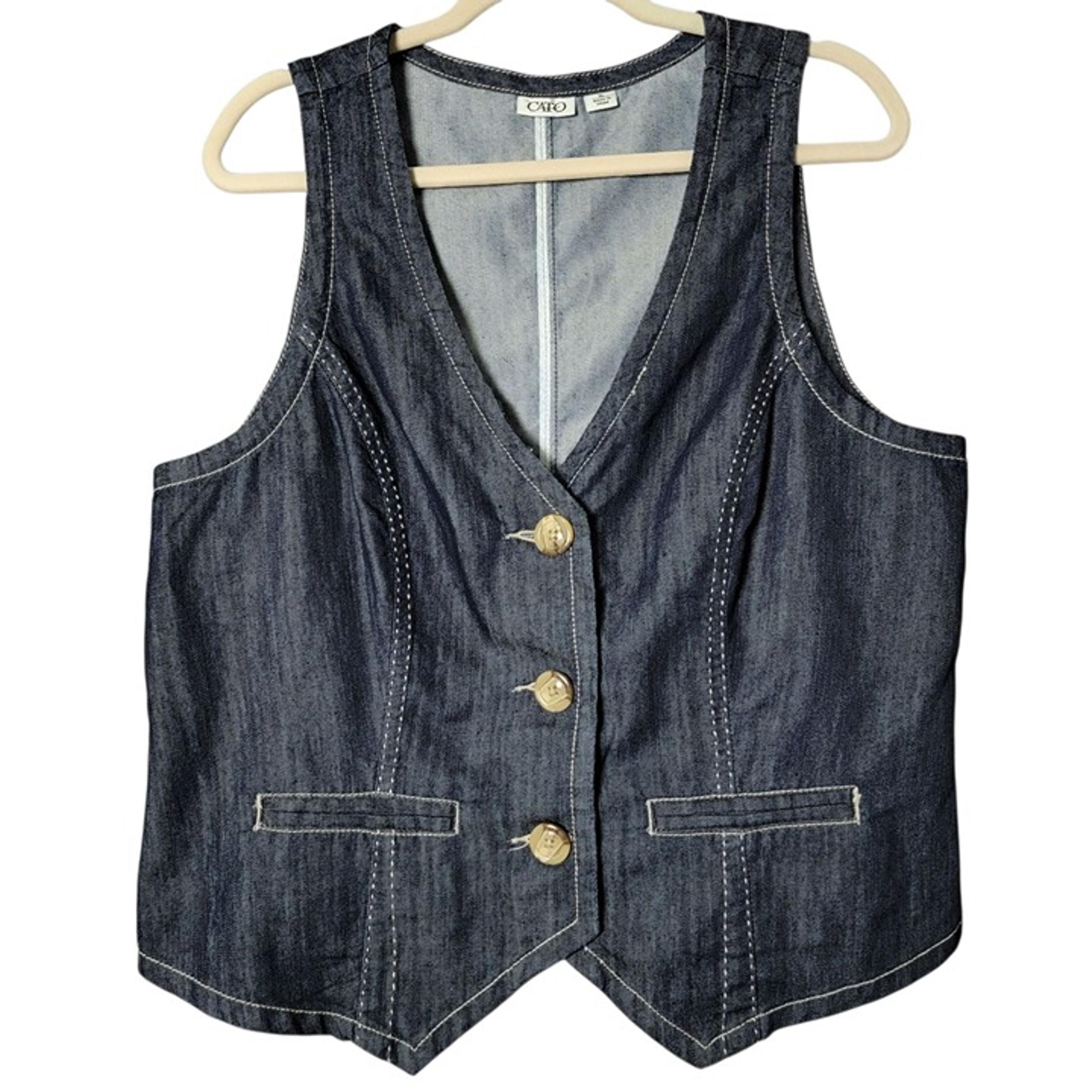 CATO Womens Blue Y2K 2000s Sleeveless V-Neck Button Up Fitted Denim Vest XL