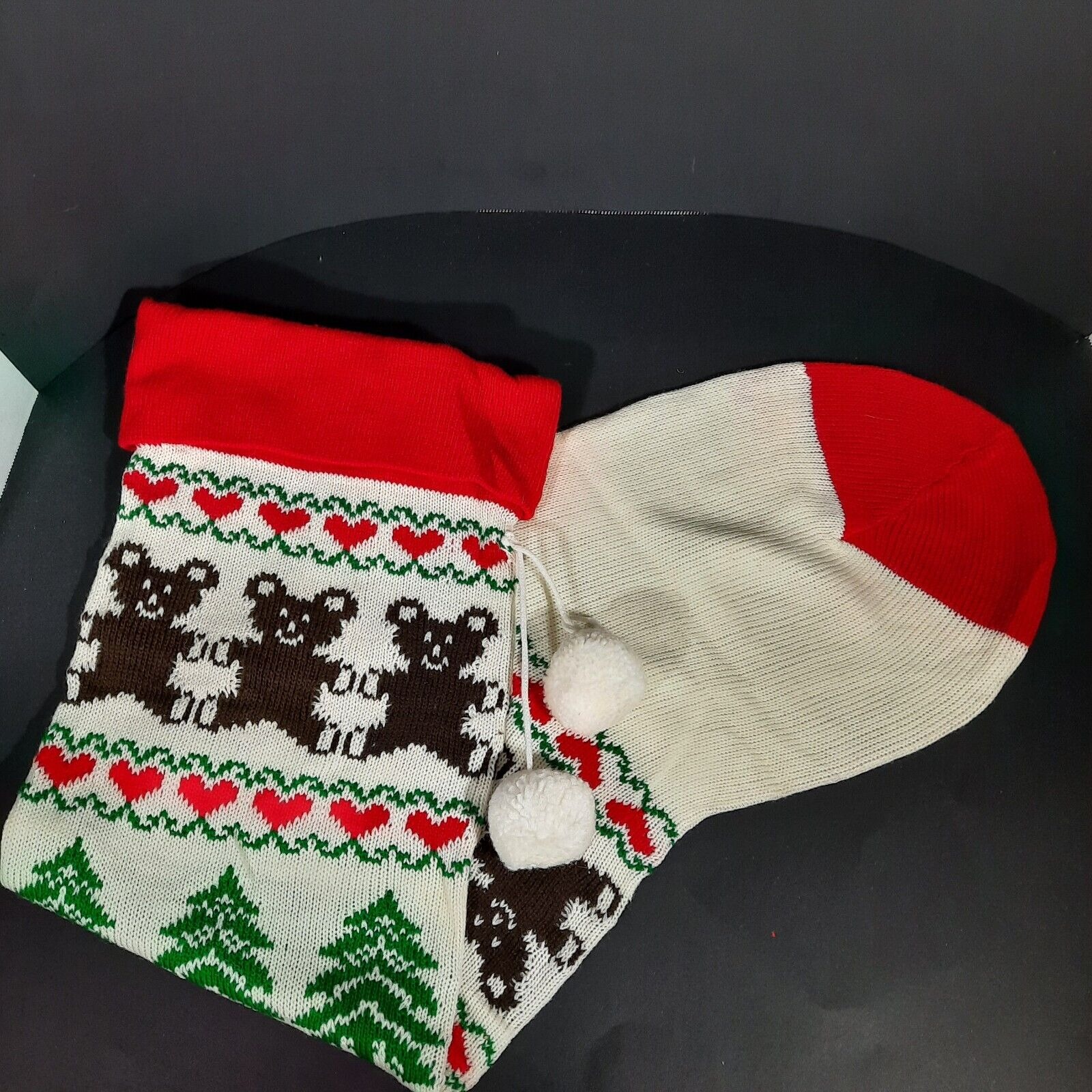 Vintage Giant 36 Knit Christmas Stocking Teddy Bear Holiday Decor Xmas Stocking