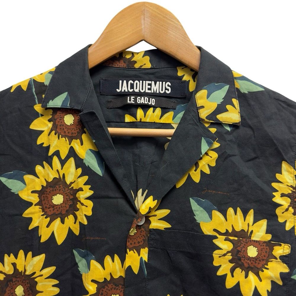 Jacquemus Le Gadjo Womens Size 46 Button Front Sunflower S/S Navy Blue Shirt Top