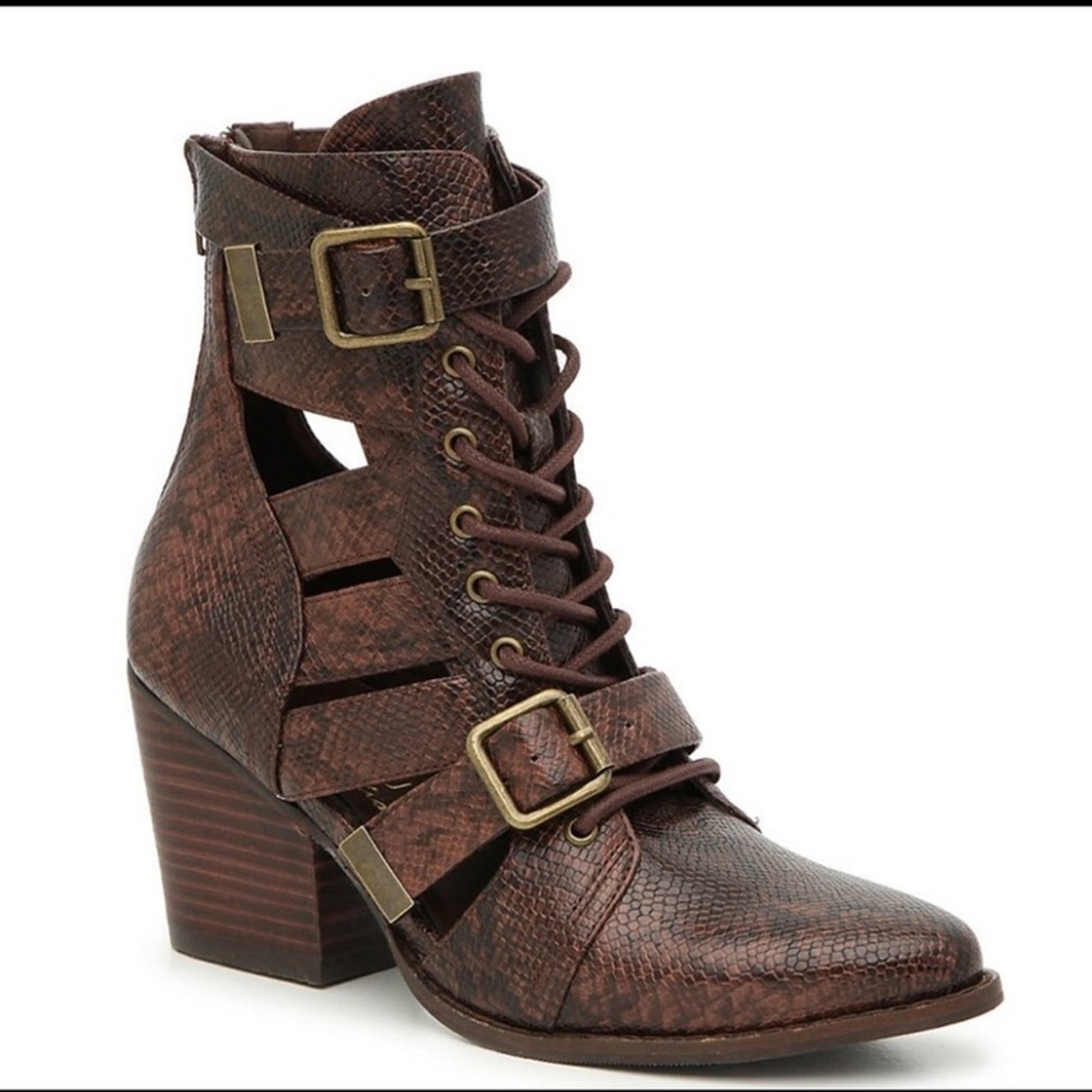NWOT Coconuts by Matisse Getty Brown Snakeskin Cut Out Lace Up Boot Shoes 7 Shoes