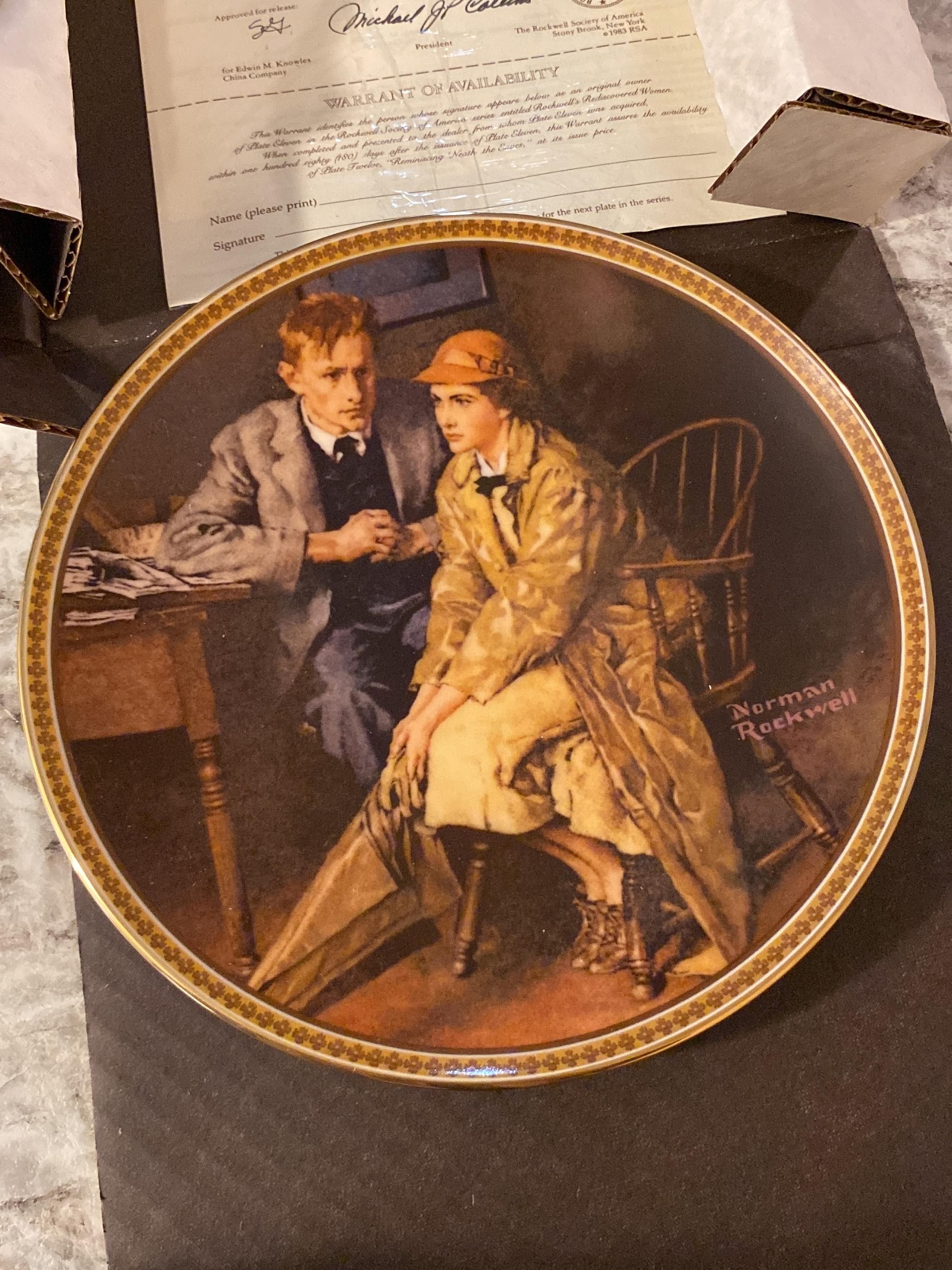 Norman Rockwell painted plate “confiding in the Den”