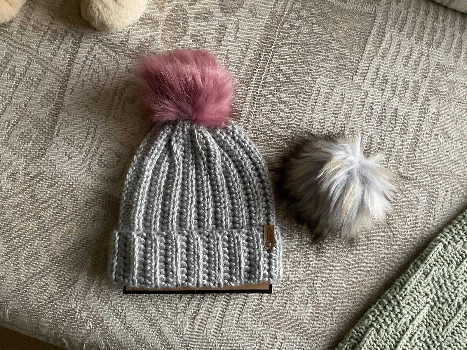 Hand Crocheted Pompom Beanie Winter Hat - Gift Idea