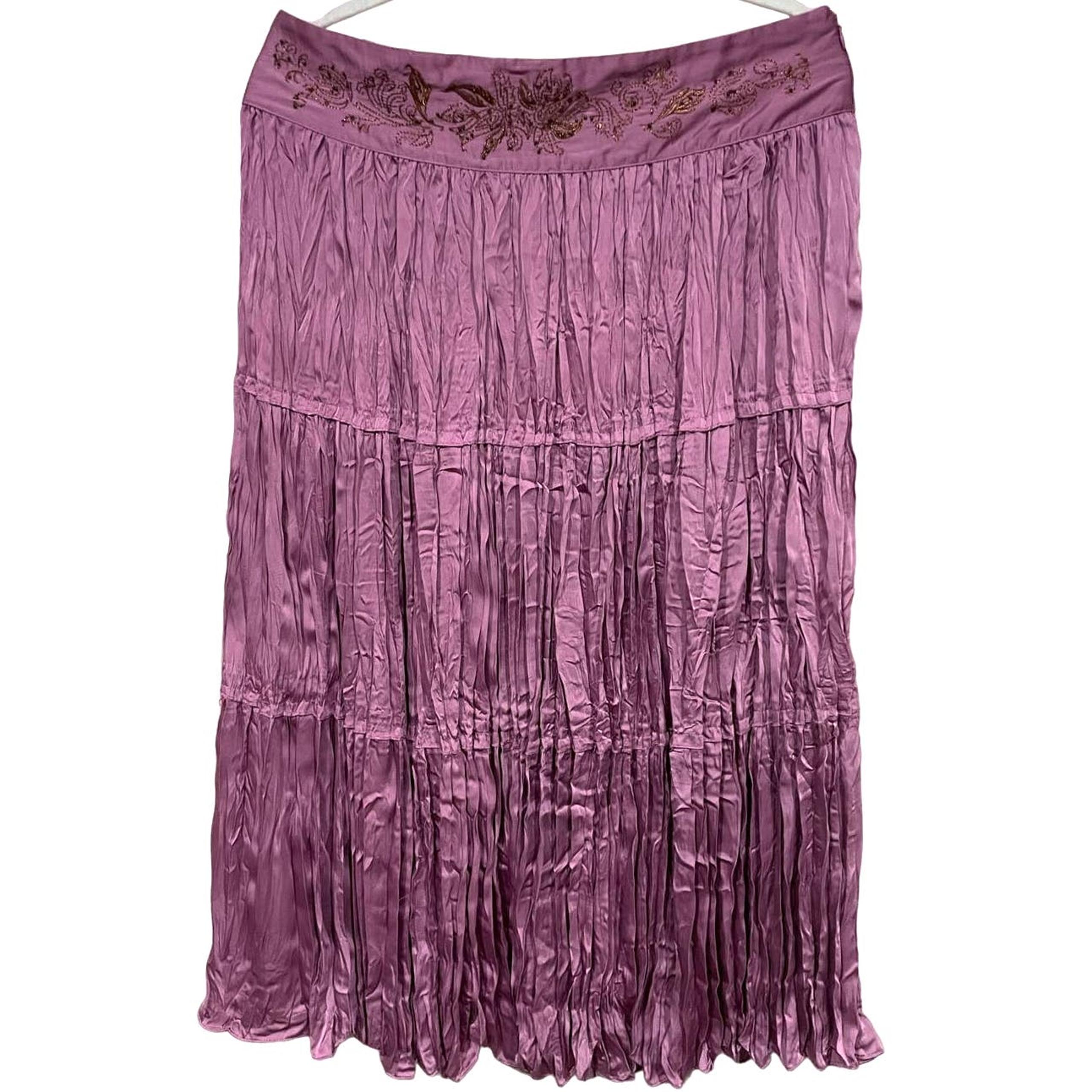 Bandolino sz 10 Women's Boho Purple Pleated Embroidered Midi Skirt
